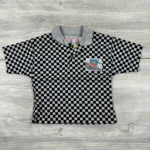 VTG EJ Gitano Polo Shirt Youth 5 Black Gray Checkerboard Moon Drive By Patch